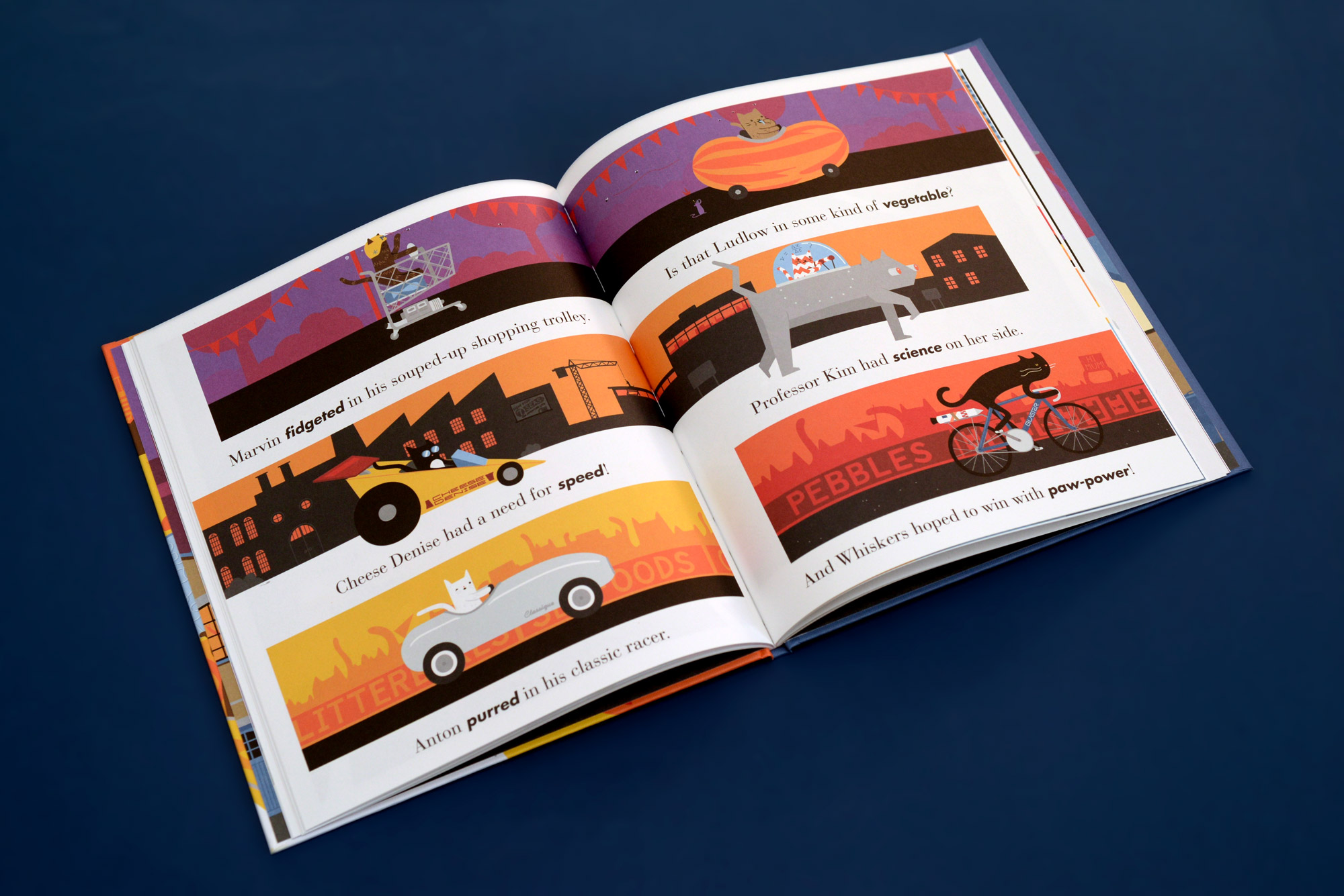 photo of a spread from the book featuring the racers lining up in their machines